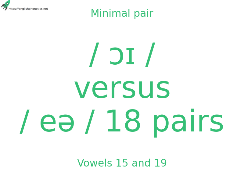 Minimal pair: Vowels 15 and 19, / ɔɪ / versus / eə / 18 pairs